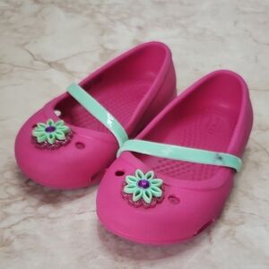 Crocs Pink Kids Shoes with Floral Accent